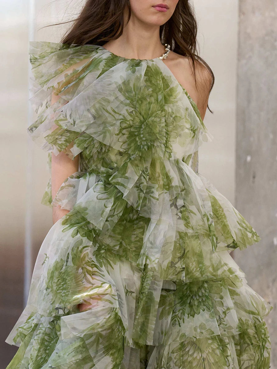 Patchwork Mesh Printing Dresses