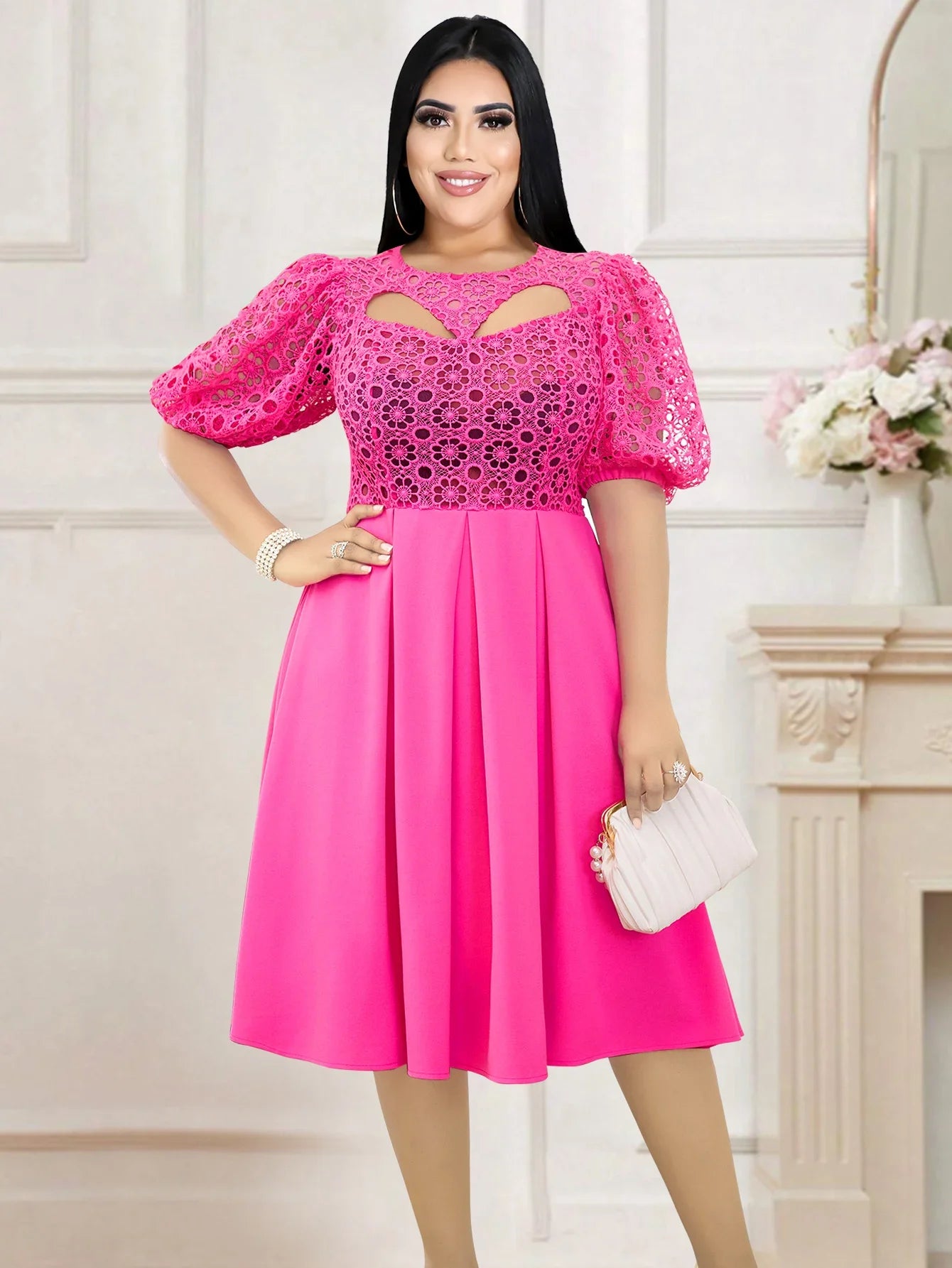 Fuchsia Hollow Out Dress