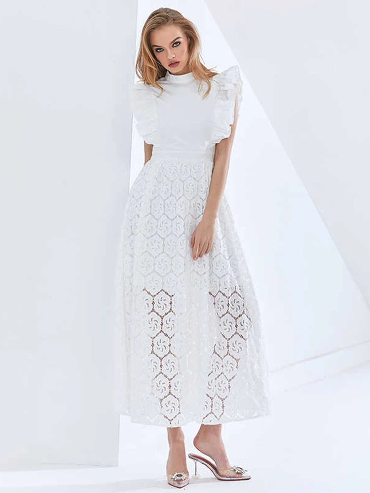 Embroidered Ruffle Trim Dress