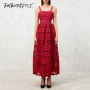 Solid Hollow Out Spliced Folds Dress