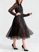 Printed Sheer Spliced Belt  Dresses