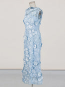 Spliced Appliqués Slimming Dress
