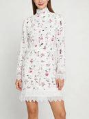 Printing Spliced Lace Slimming Dress
