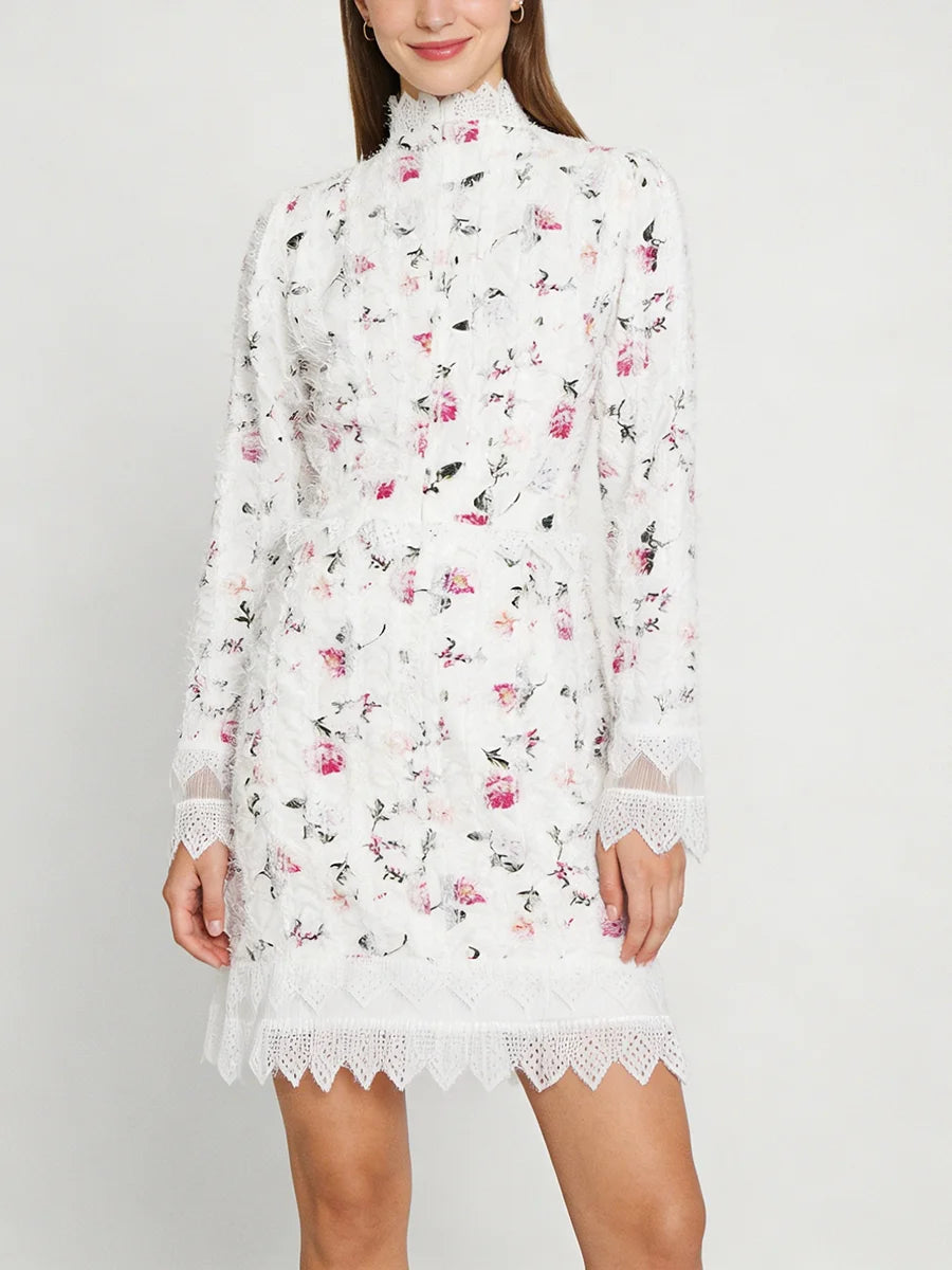 Printing Spliced Lace Slimming Dress