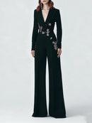 Solid Slimming Spliced Beading  Jumpsuits