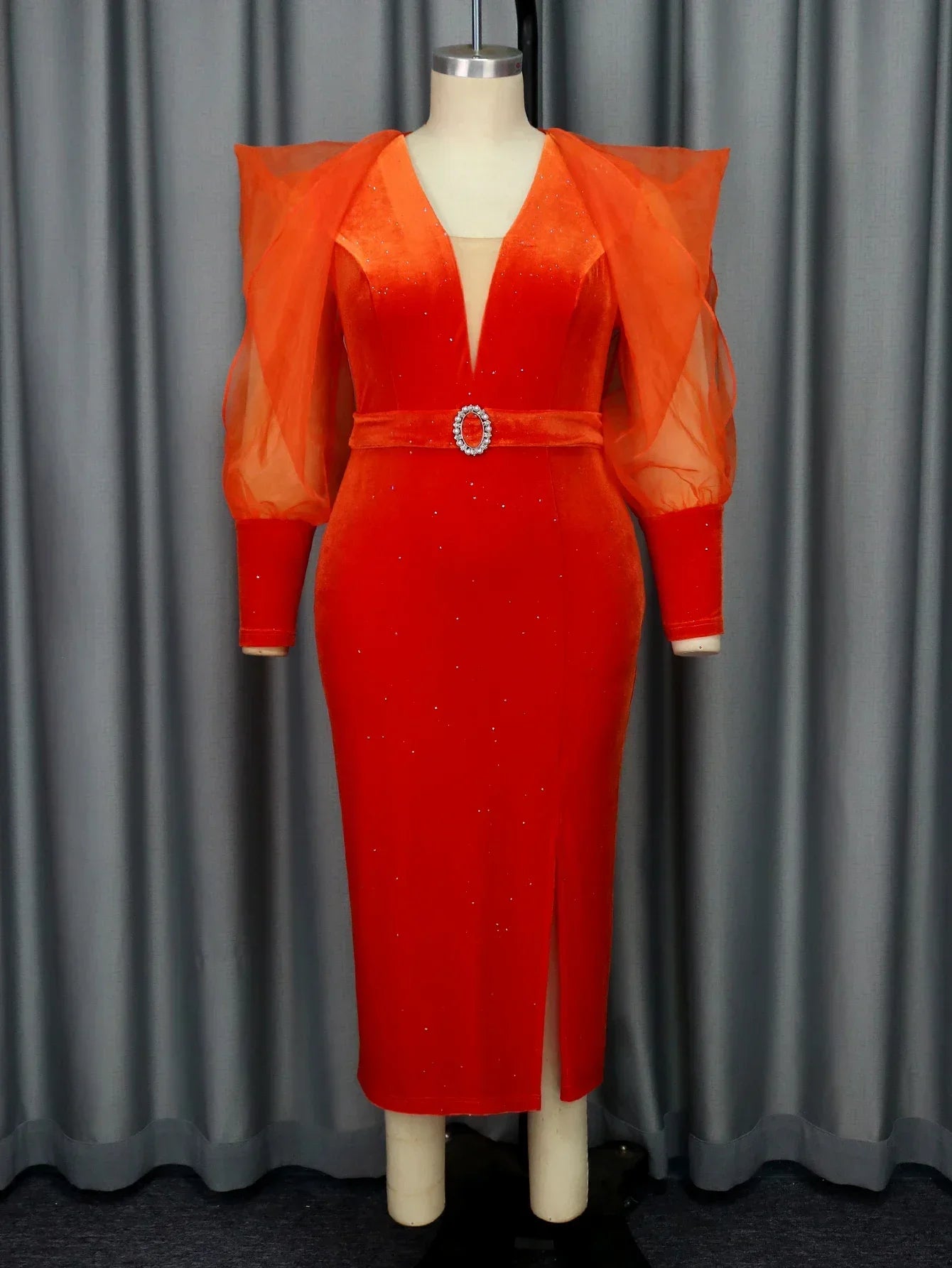 Plus Size Orange Velvet Dress