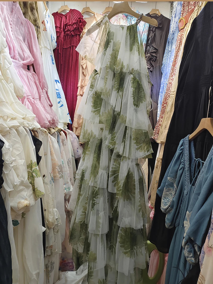 Patchwork Mesh Printing Dresses