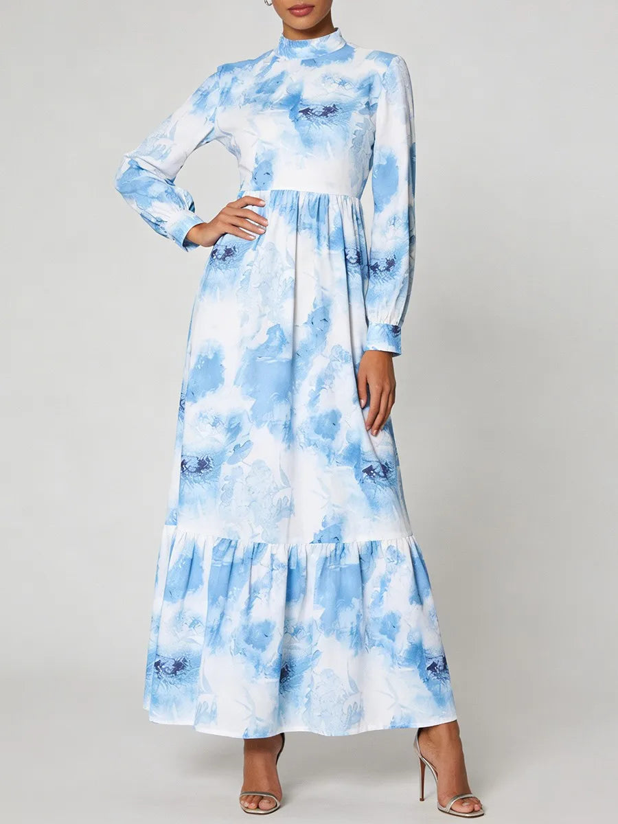 Printing Spliced Shirring Slimming Dresses