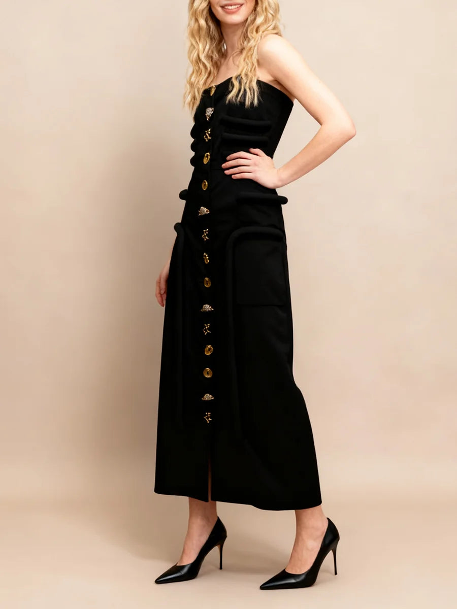 Solid Slimming Spliced Buttons Dresses