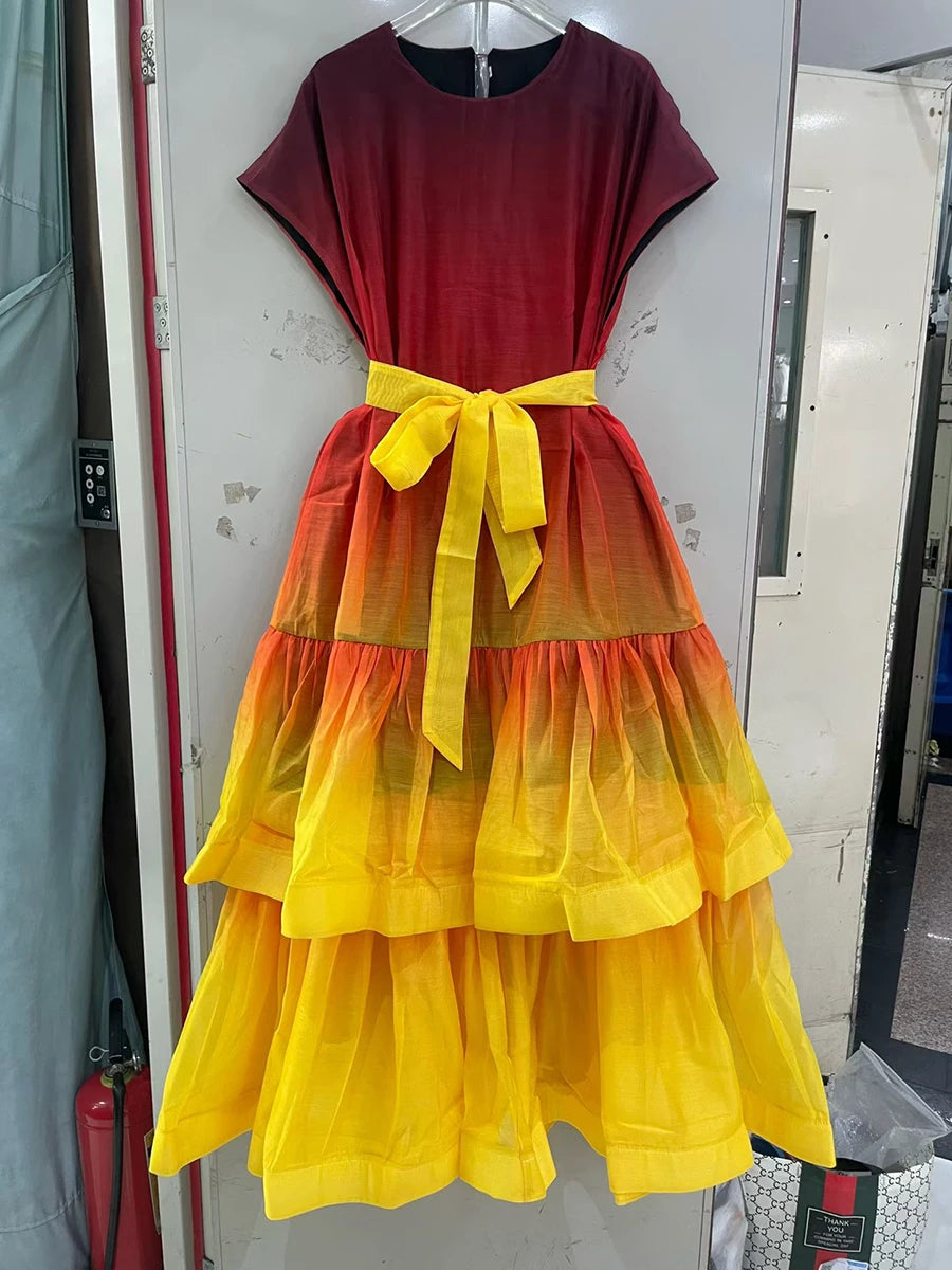 Gradient Ruffles Folds Dresses