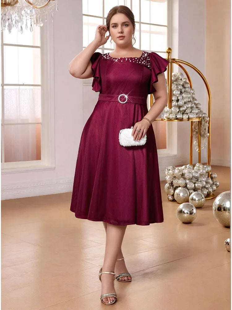 Plus Size Elegant A Line Midi Dress