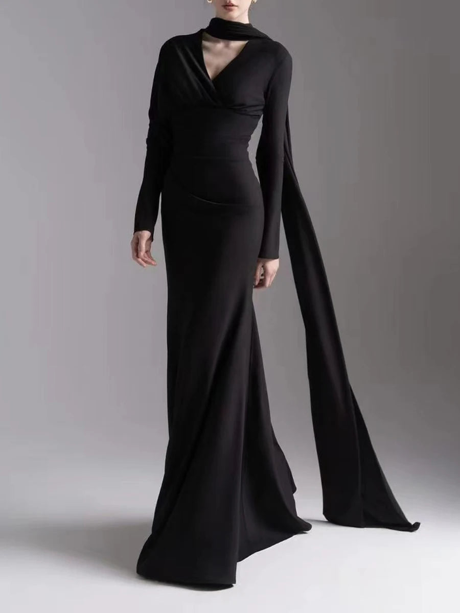 Plus Size Solid Slimming Spliced Ribbon Dress