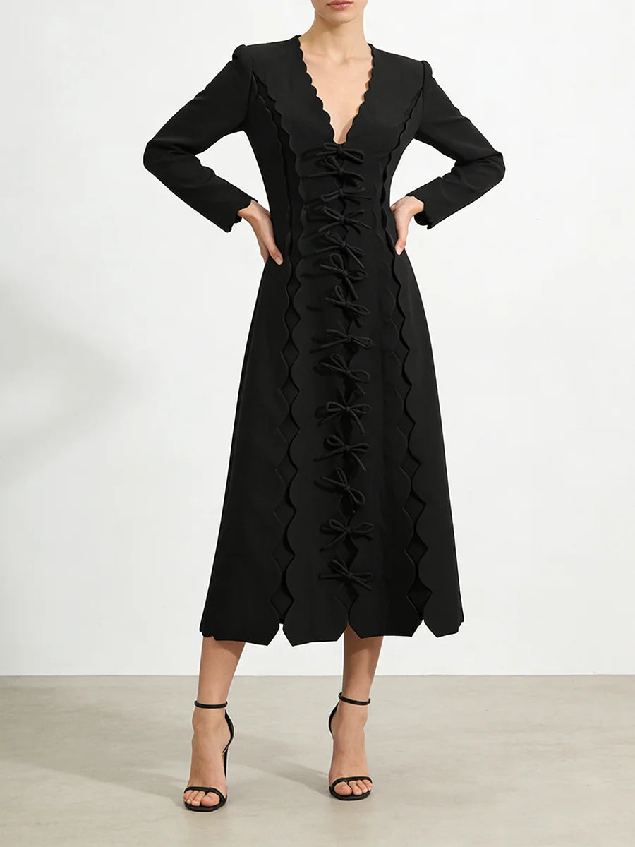 Solid Spliced Bowknot Temperament Dresses