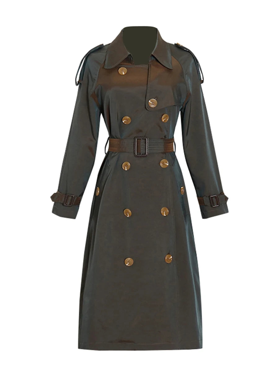 Color Spliced Buttons Temperament Trench Coat
