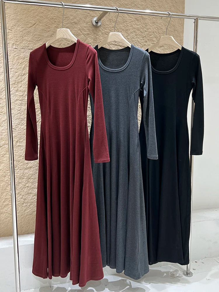 Solid Knitting Midi Pullover Dresses