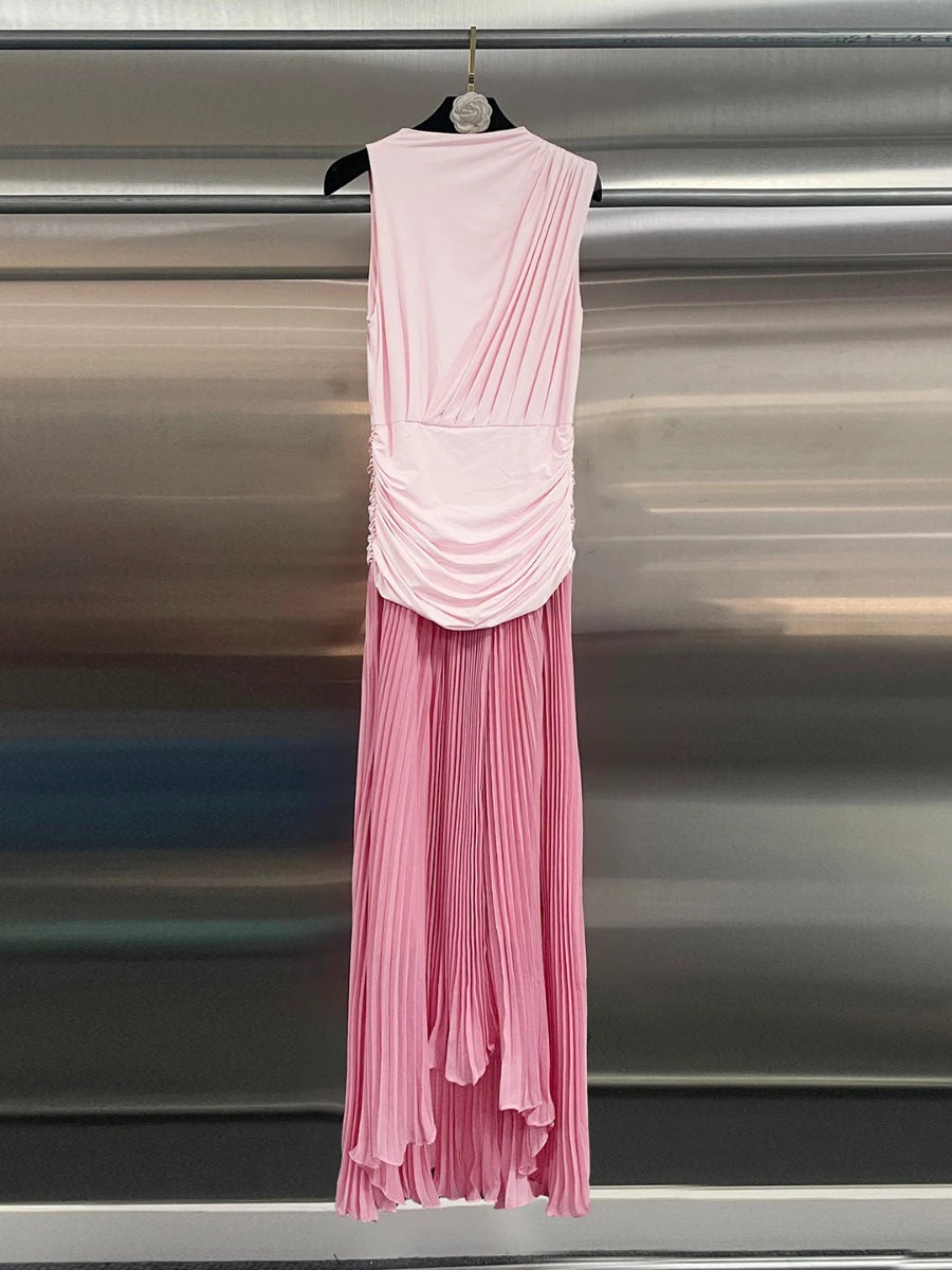 Plus Size Hit Color Spliced Folds Dress