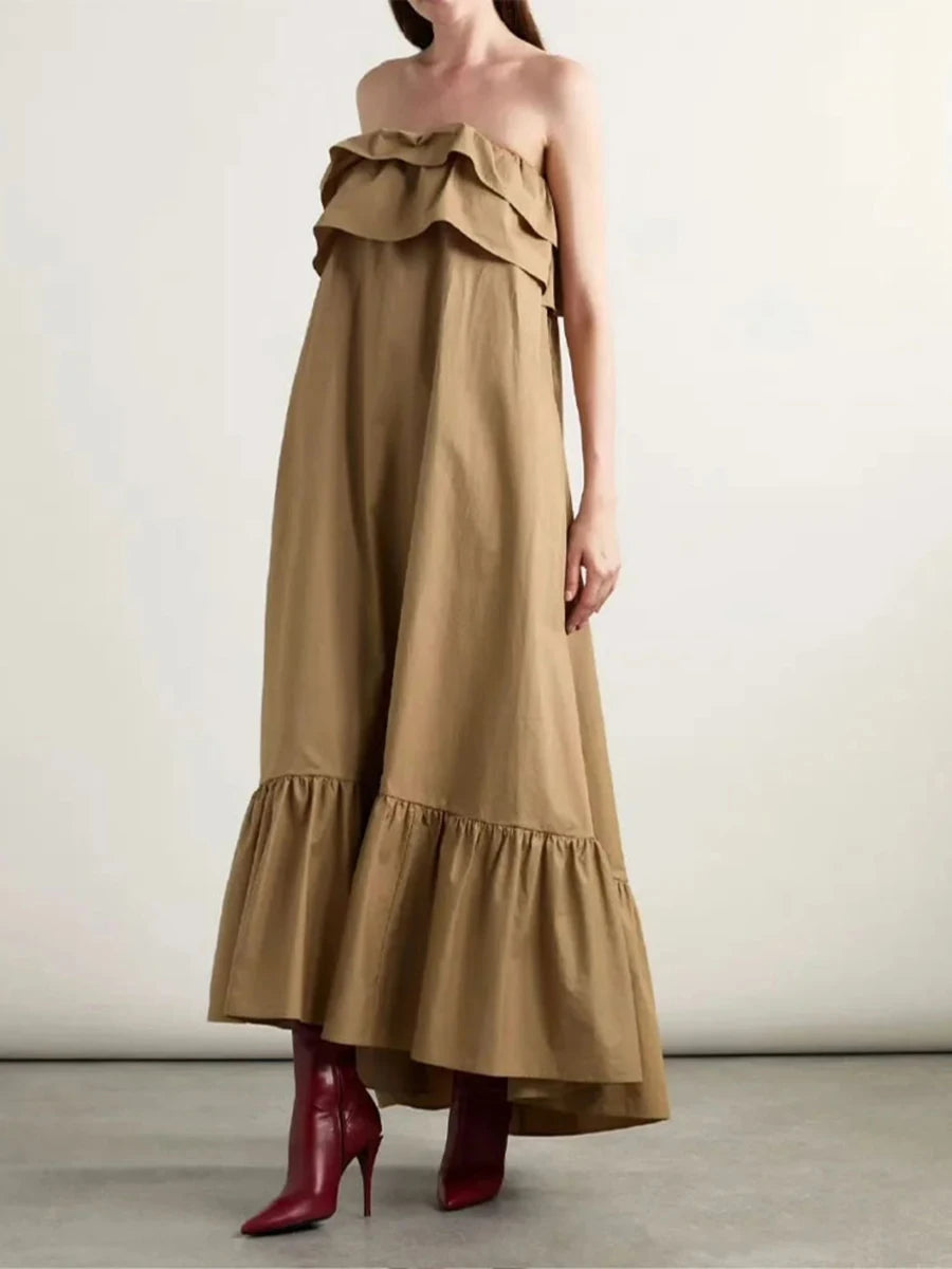 Loose Spliced Ruffles Folds Casual Dress