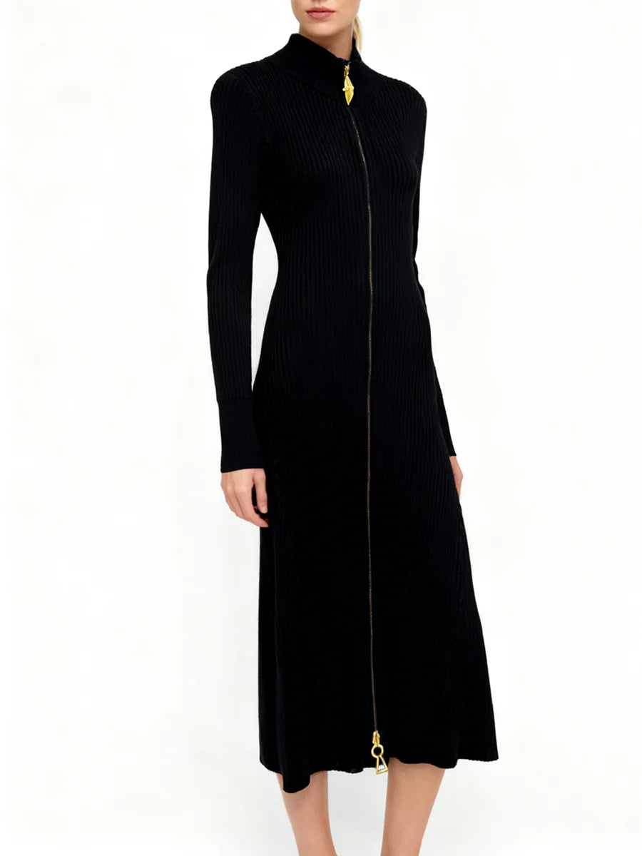Spliced Zipper Basics Knit Dresses
