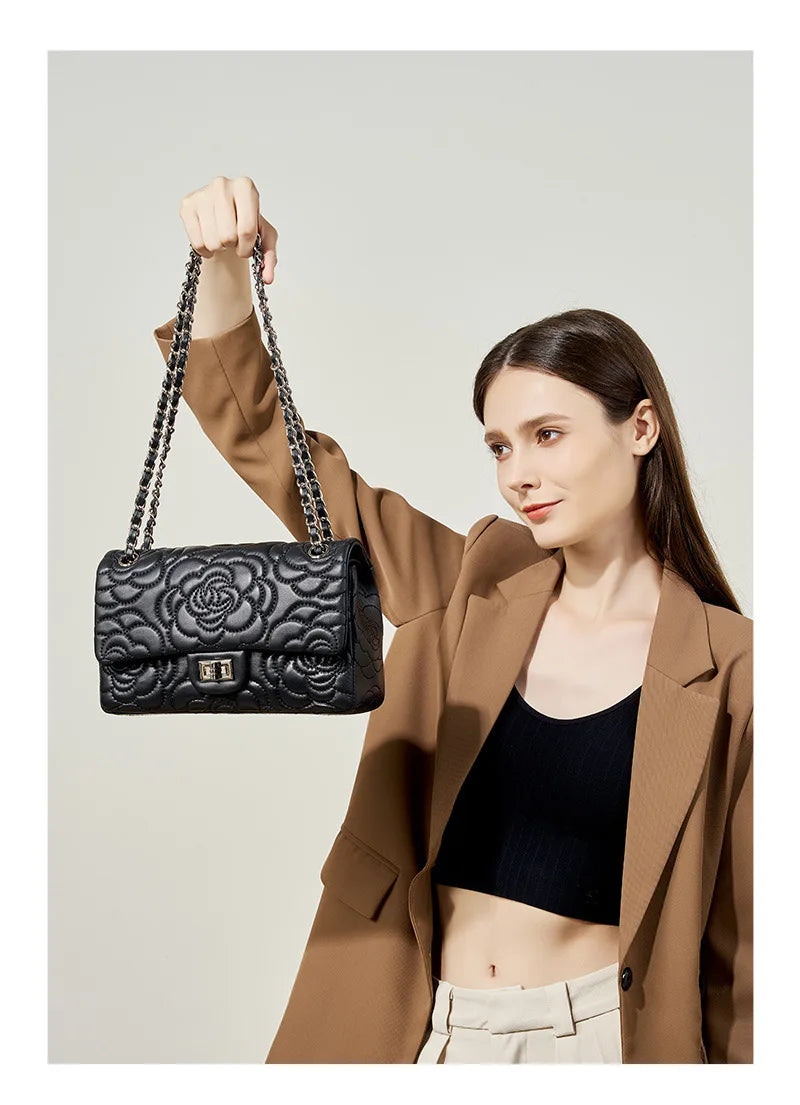 Camellia Pattern Chain Crossbody Bags