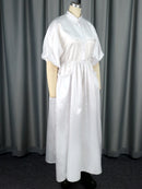 Plus Size White Shiny Shirt Dress