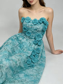 Blue Loose Spliced Flowers Dresses