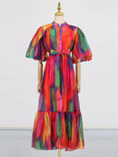 Colorful Loose Lace Up dress