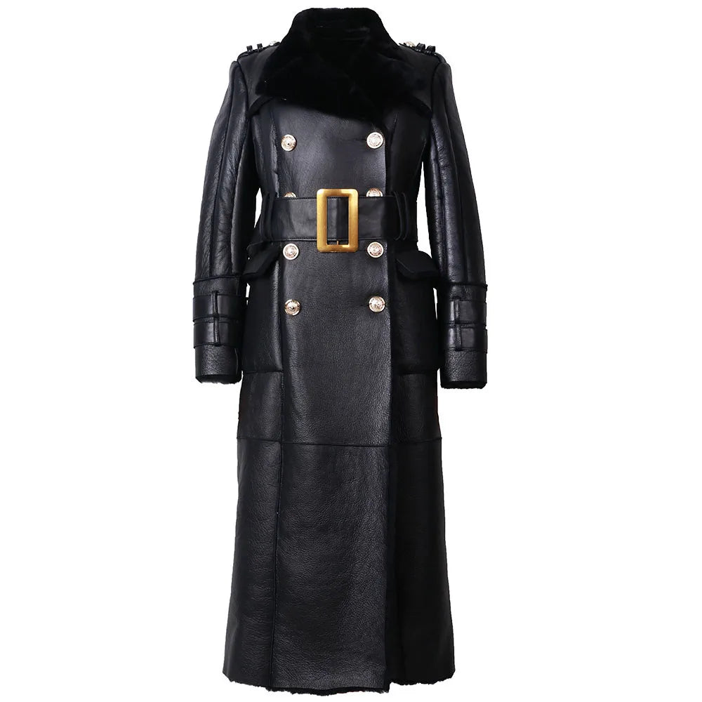 Long Shearling Double Breasted Coat