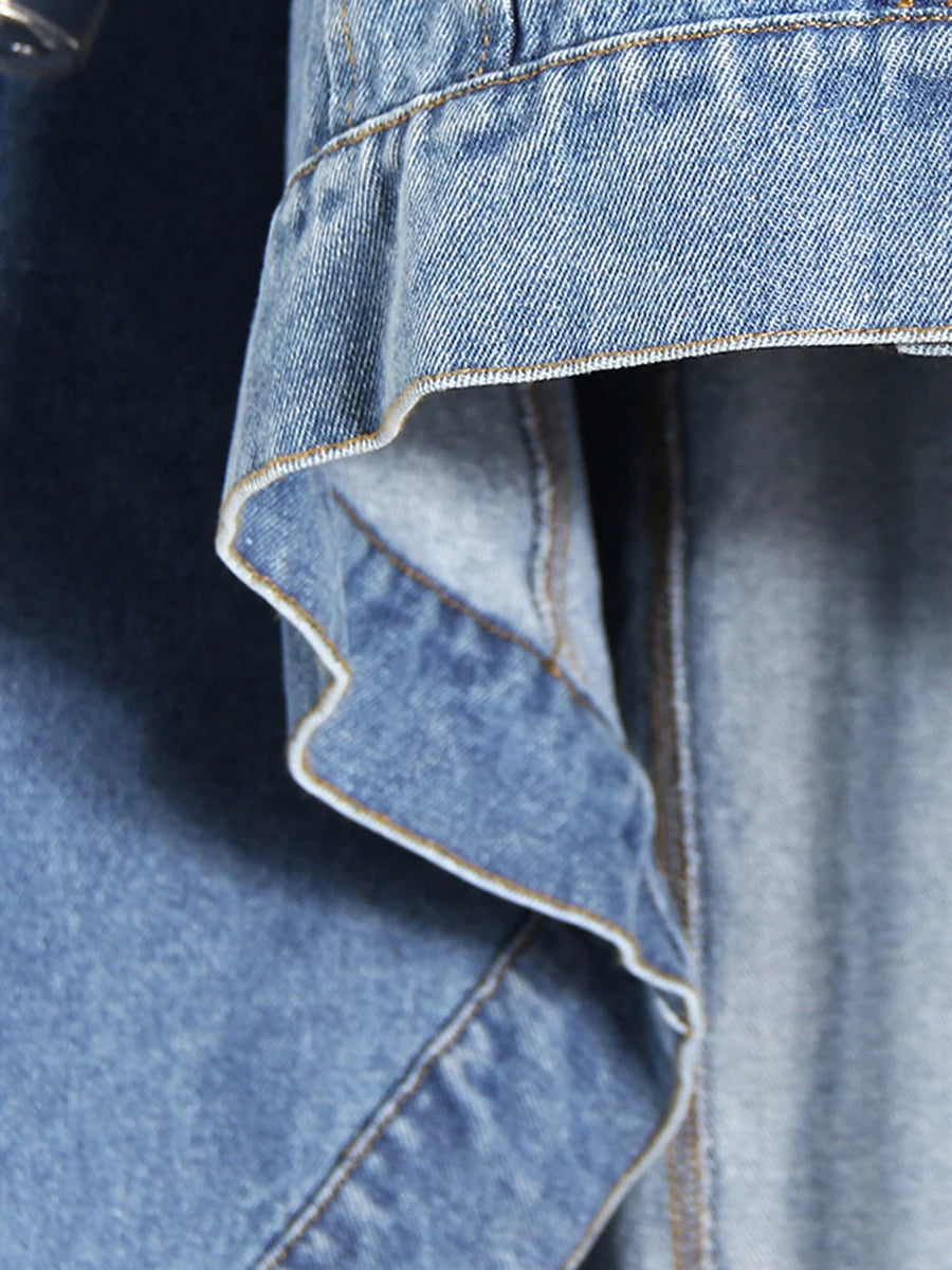 Denim Lapel Batwing Sleeve Coat