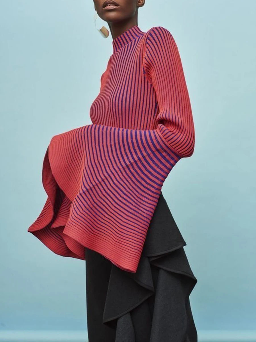 Hit Color Spliced Striped Fashion Sweaters