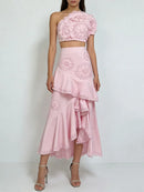 Embroidery Two Piece Ruffles Skirt Sets