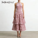 Pink Loose Spliced 3D Flower Chic Dresses