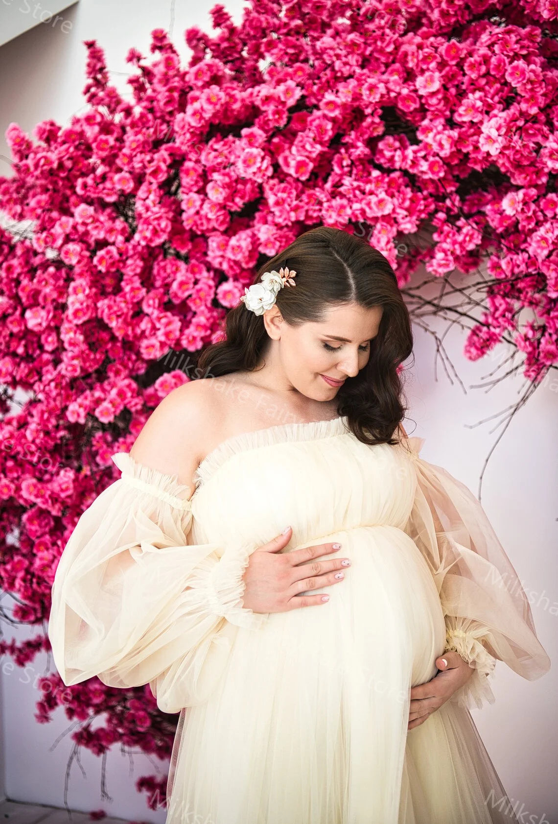 Off Shoulder Long Sleeves Pregnancy Gowns