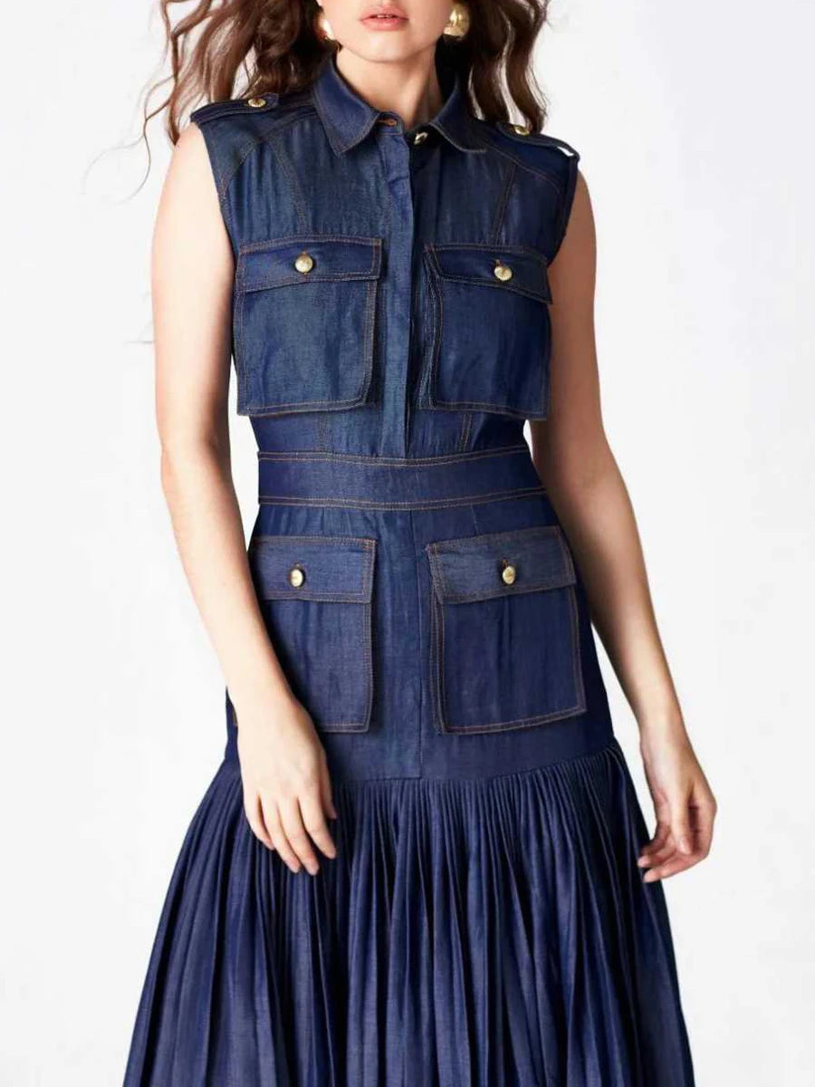 Patchwork Pockets Denim Dress