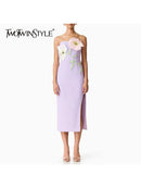 Spliced Appliqués Slimming Dresses