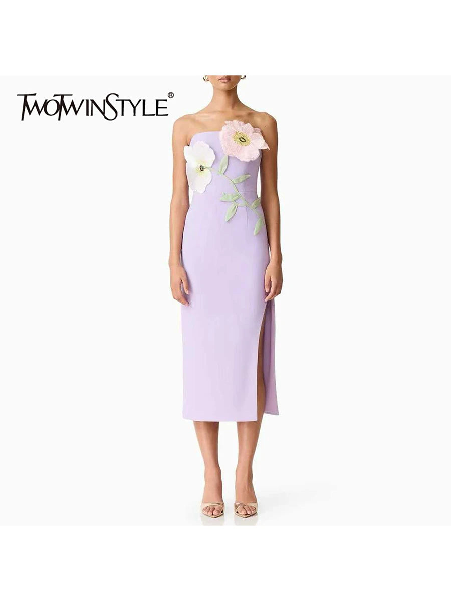 Spliced Appliqués Slimming Dresses
