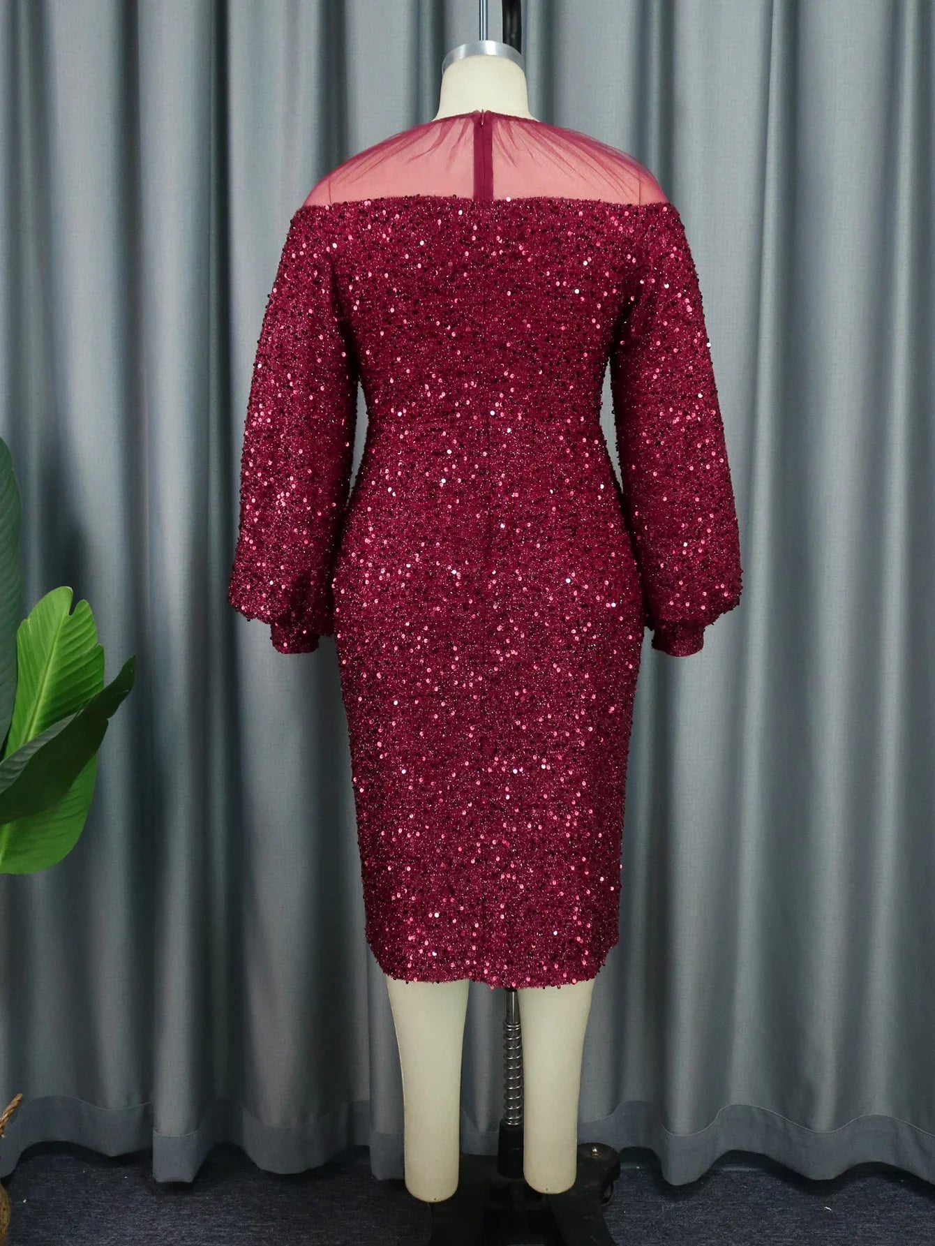 Plus Size Women's Burgundy Glitter Dress