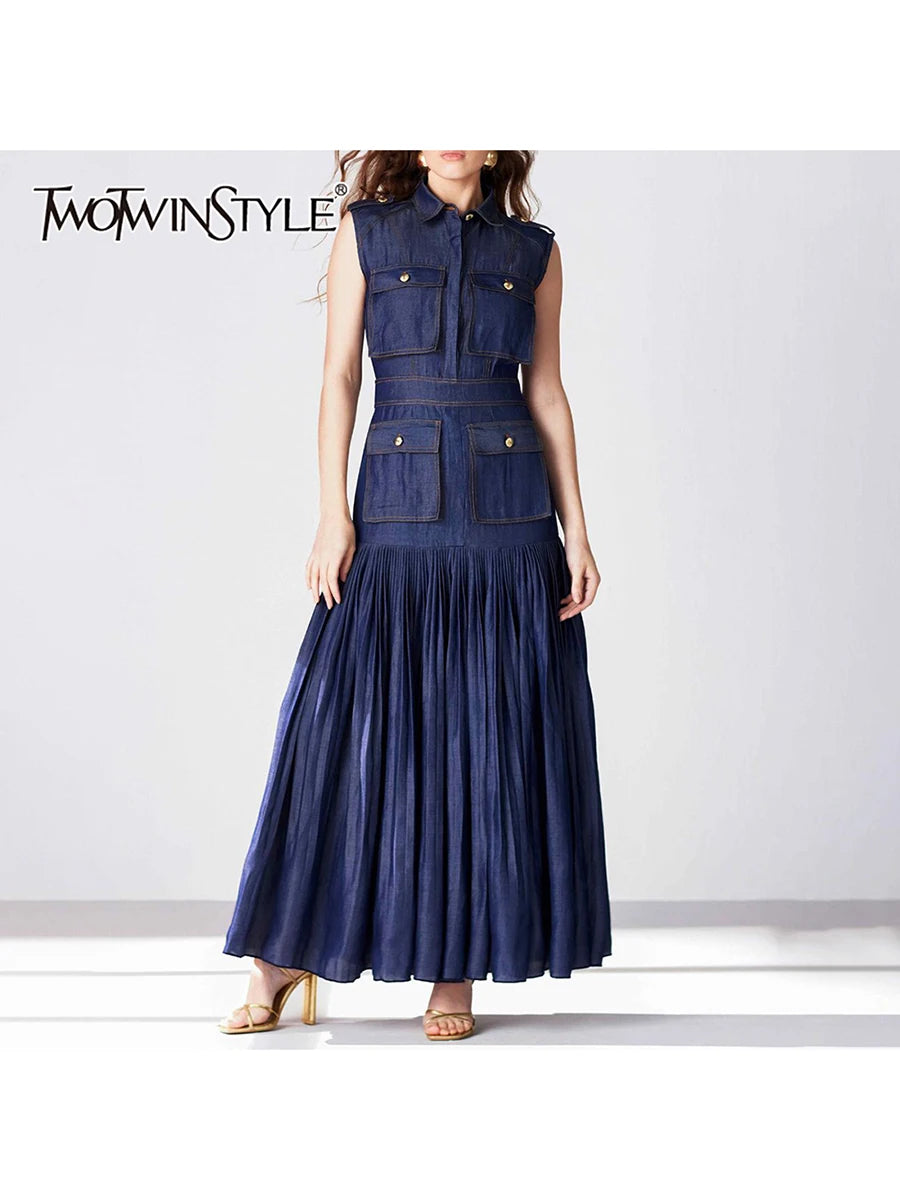 Patchwork Pockets Denim Dress