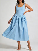 Solid Slimming Spliced Dress