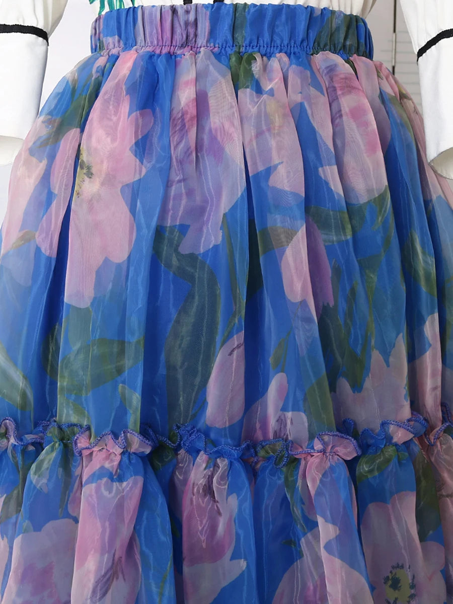 Color block Printing A Line Skirts