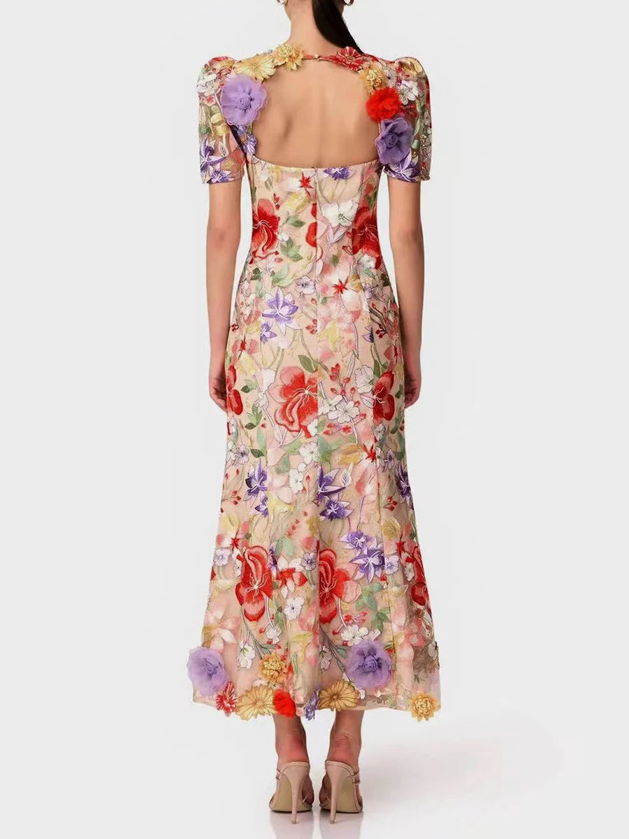 3D Flower Embroidery Dress