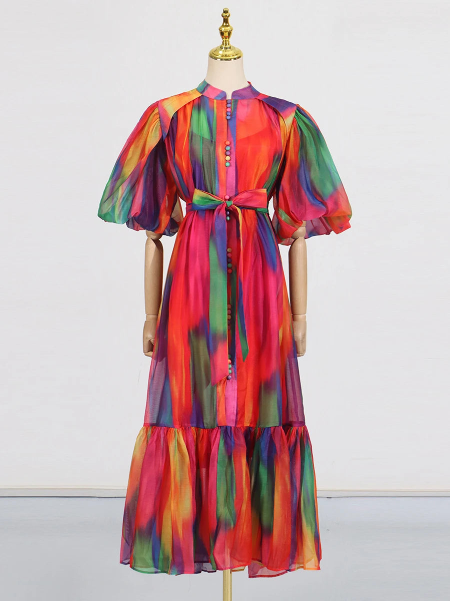 Colorful Loose Lace Up dress