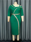 Plus Size Women Asymmetrical Neck One Shoulder Dress
