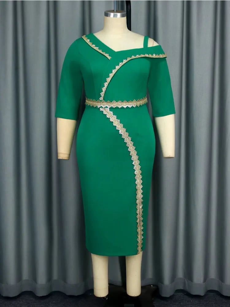 Plus Size Women Asymmetrical Neck One Shoulder Dress