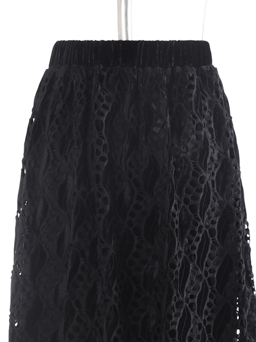 Solid Hollow Out Embroidery Chic Skirt