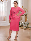 Plus Size Peplum 3D Flower Midi Dress