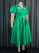 Plus Size Stylish Green Pleated Dress