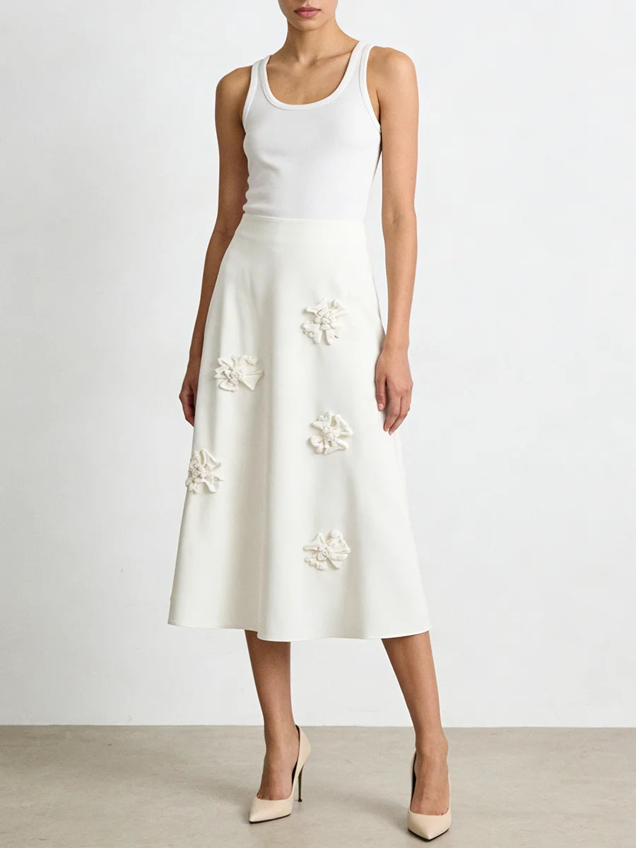 Solid Loose Spliced 3D Flower Skirts