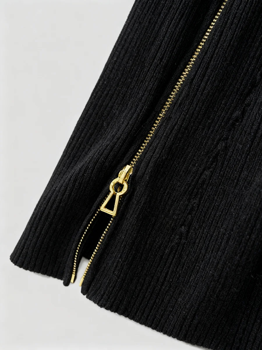 Spliced Zipper Basics Knit Dresses