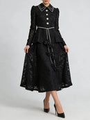Black Printing Spliced Lace Two Piece Sets