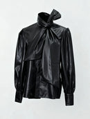 Spliced Bowknot Leather Shirts